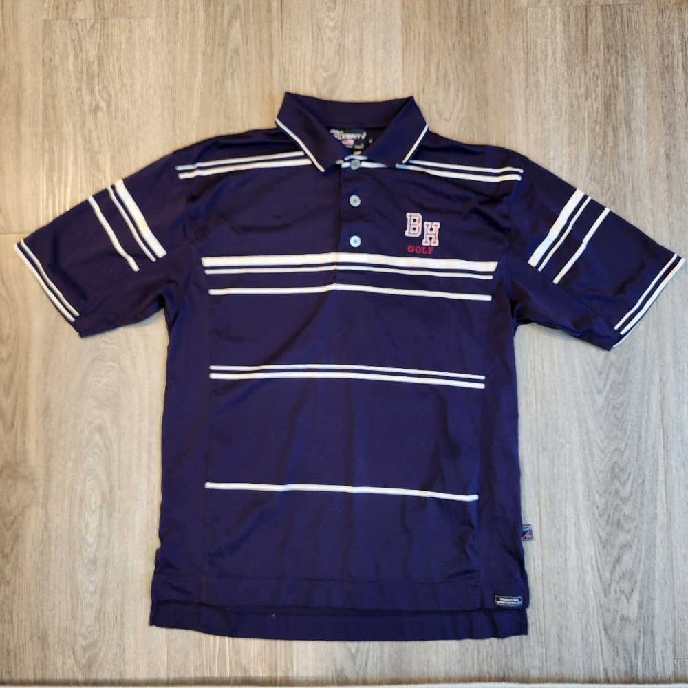 Pro Celebrity American Team Sports Navy with White Stripes Golf Polo Mens Large